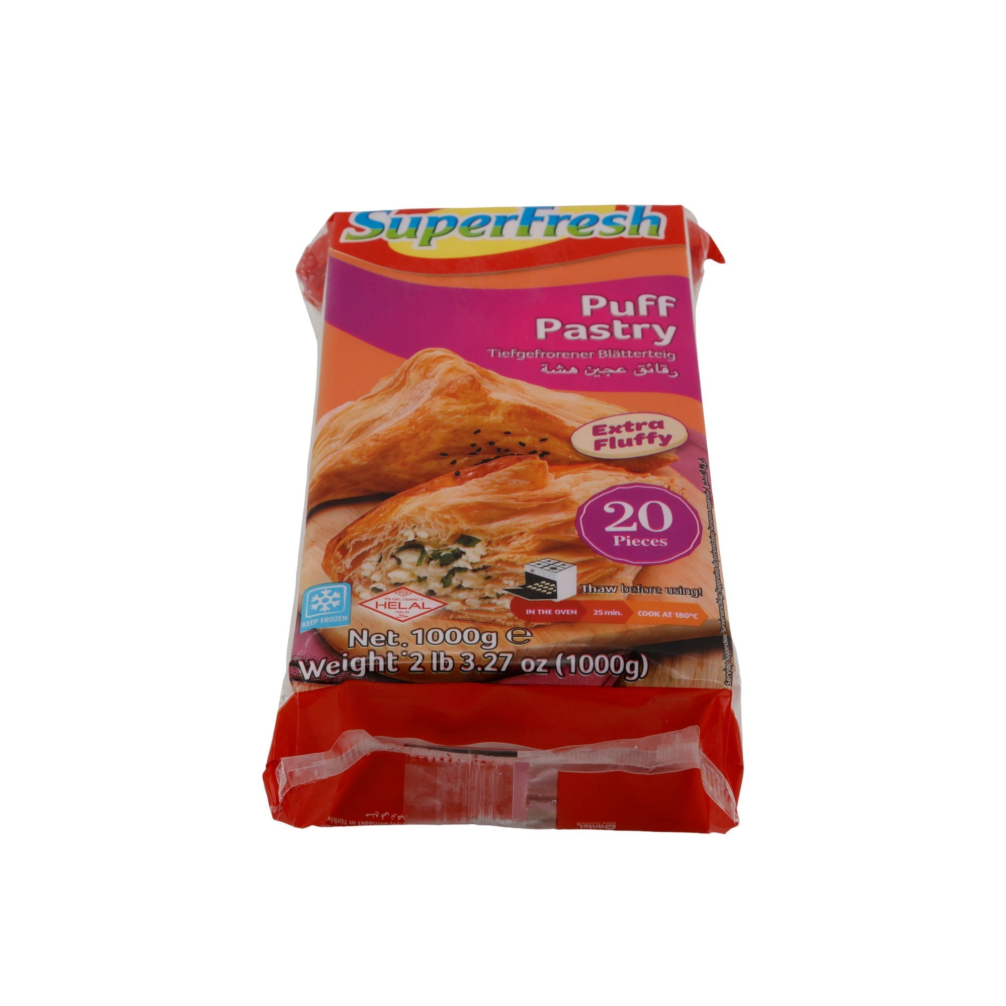 Puff Pastry SuperFresh | Tiefgefrorener Blätterteig | 1000 g (20 Stück) SUPERFRESH